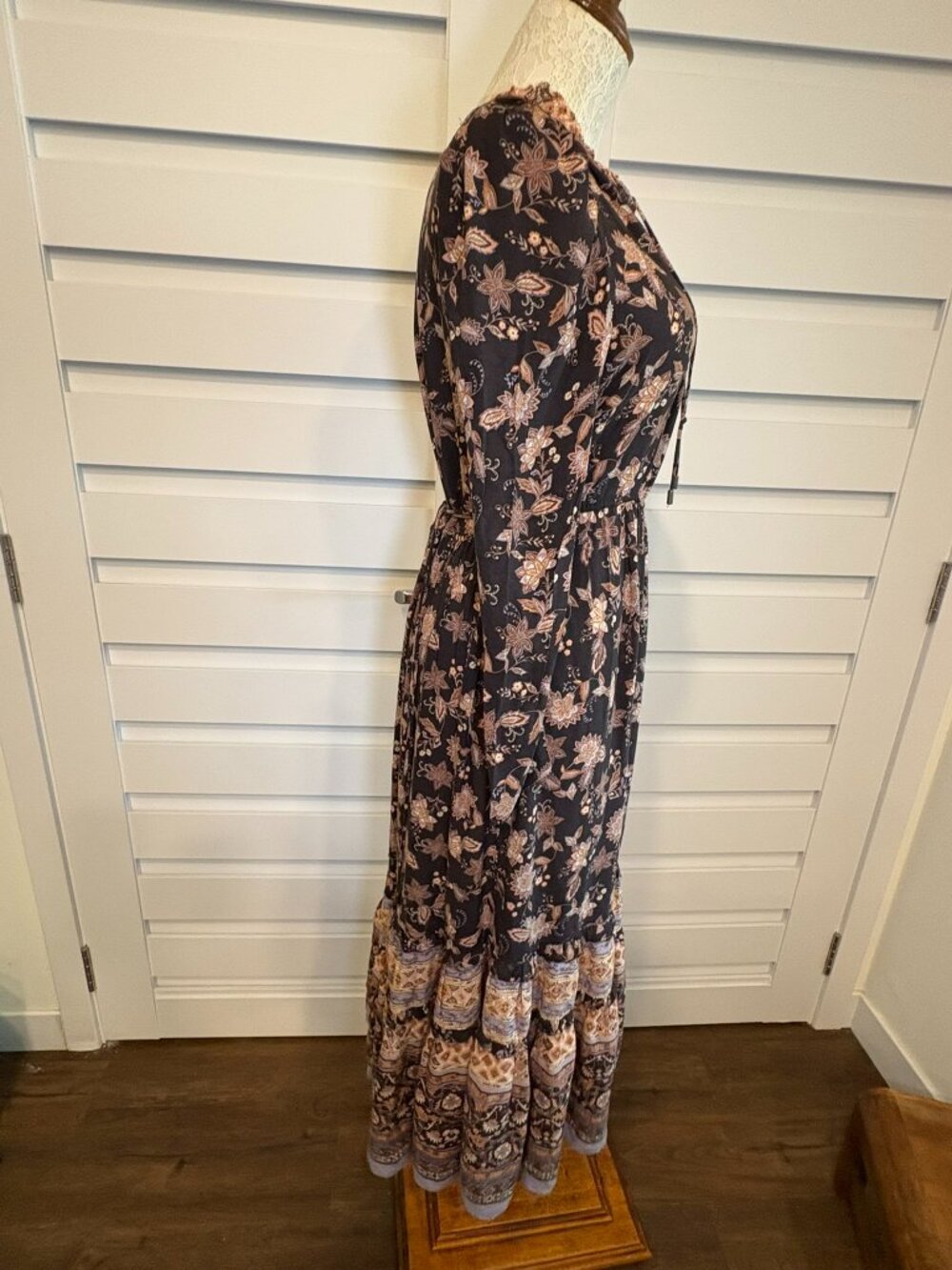 Olivaceous Prairie Floral Tiered Maxi Dress Black Boho Whimsgoth Long Sleeve S - Picture 8 of 14